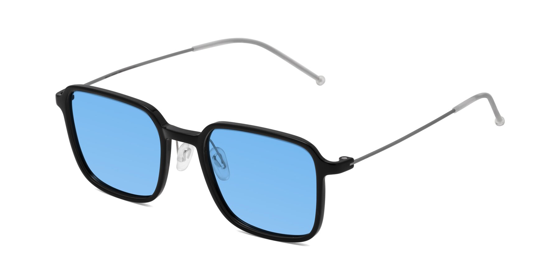 Angle of Pompey in Black with Medium Blue Tinted Lenses