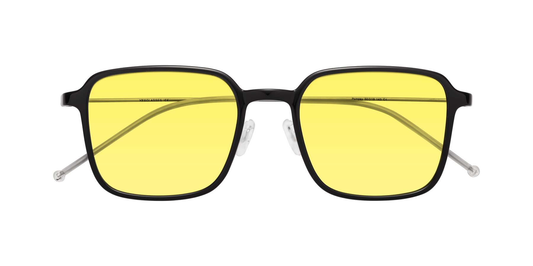 Folded Front of Pompey in Black with Medium Yellow Tinted Lenses