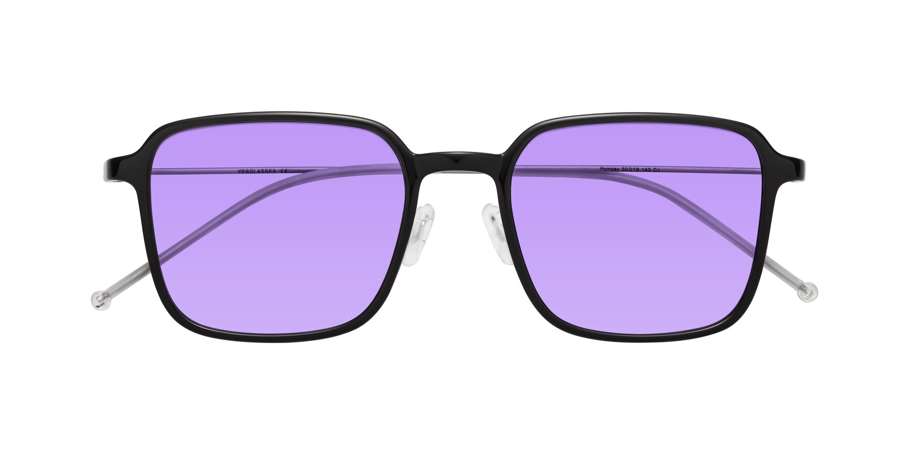 Folded Front of Pompey in Black with Medium Purple Tinted Lenses