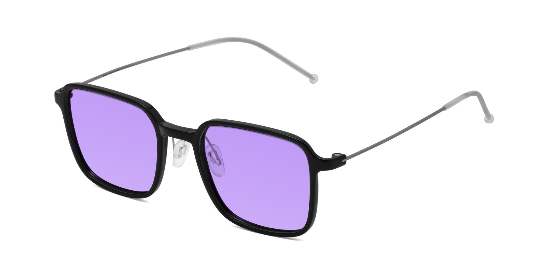 Angle of Pompey in Black with Medium Purple Tinted Lenses