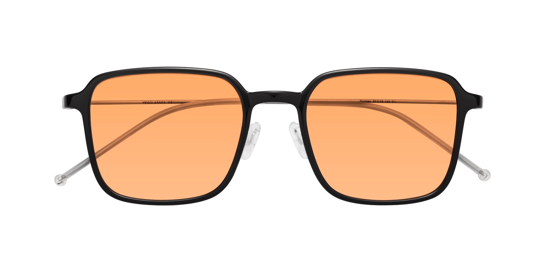 Folded Front of Pompey in Black with Medium Orange Tinted Lenses