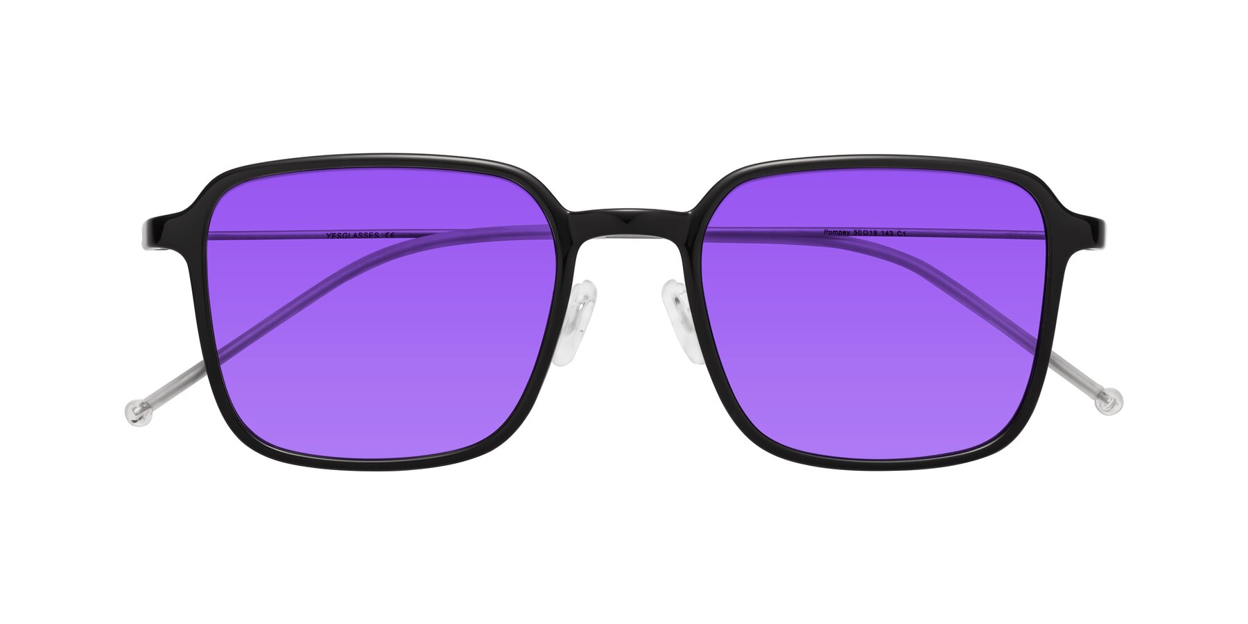 Folded Front of Pompey in Black with Purple Tinted Lenses