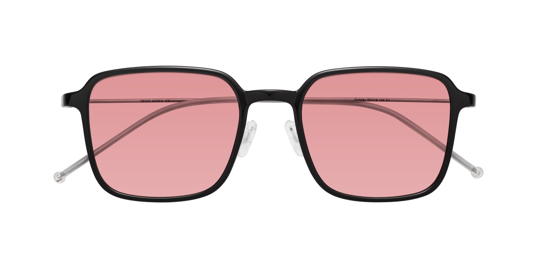 Folded Front of Pompey in Black with Medium Garnet Tinted Lenses