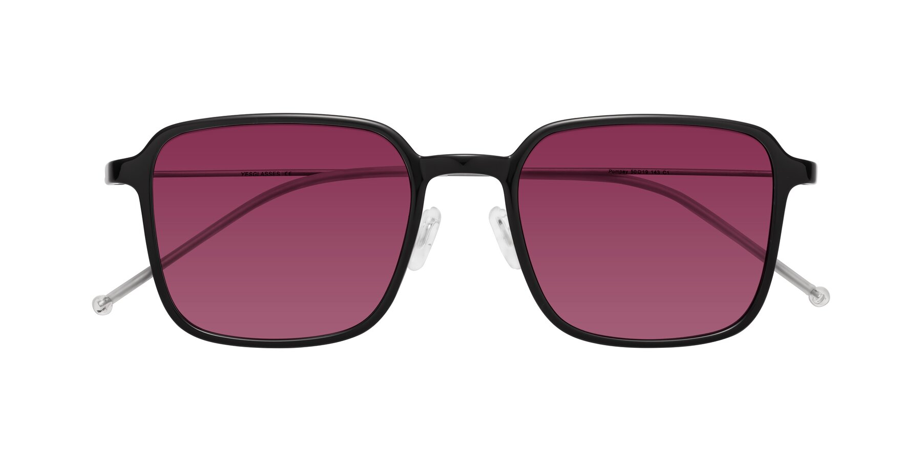 Folded Front of Pompey in Black with Wine Tinted Lenses