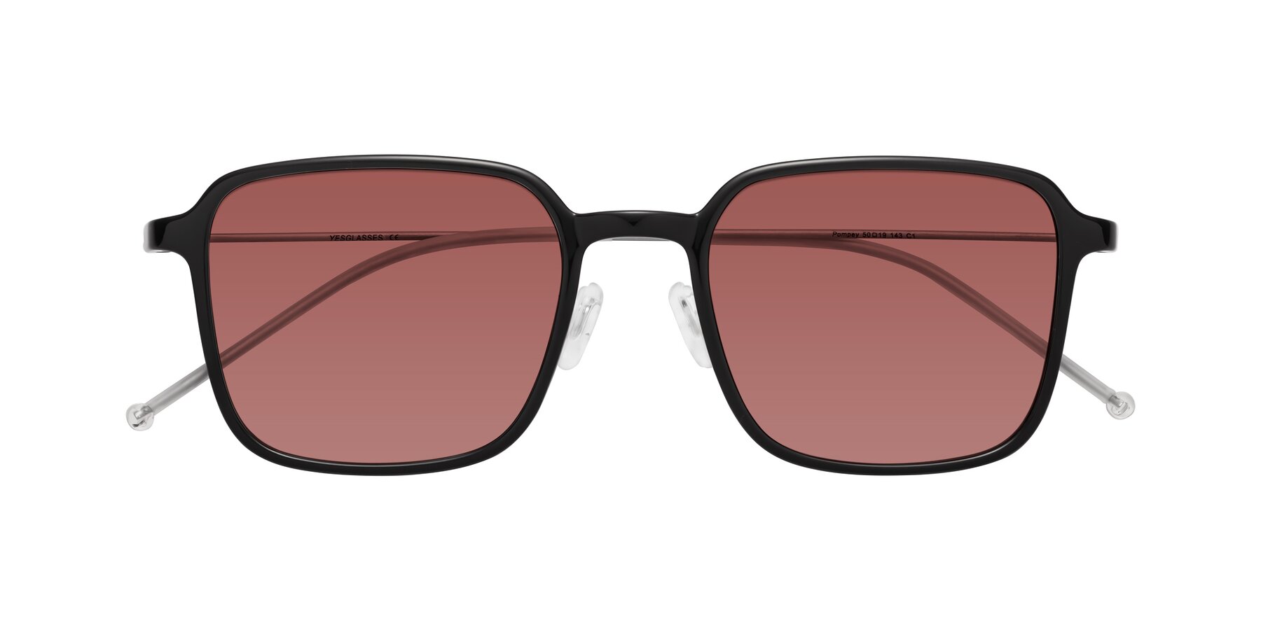 Folded Front of Pompey in Black with Garnet Tinted Lenses