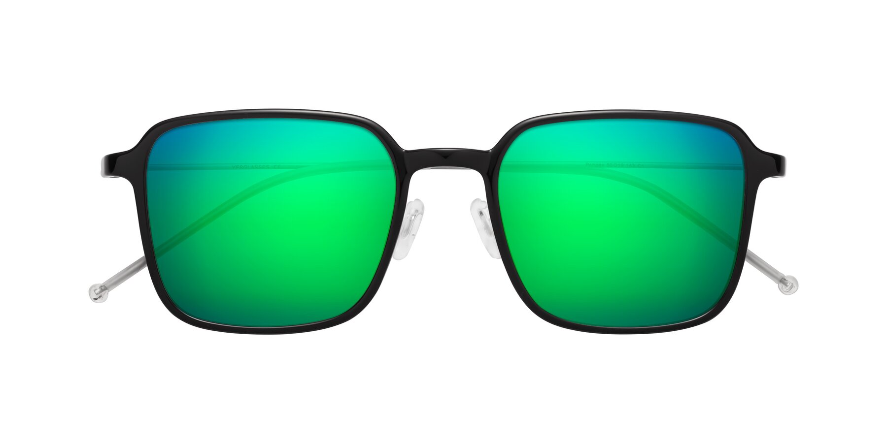 Folded Front of Pompey in Black with Green Mirrored Lenses