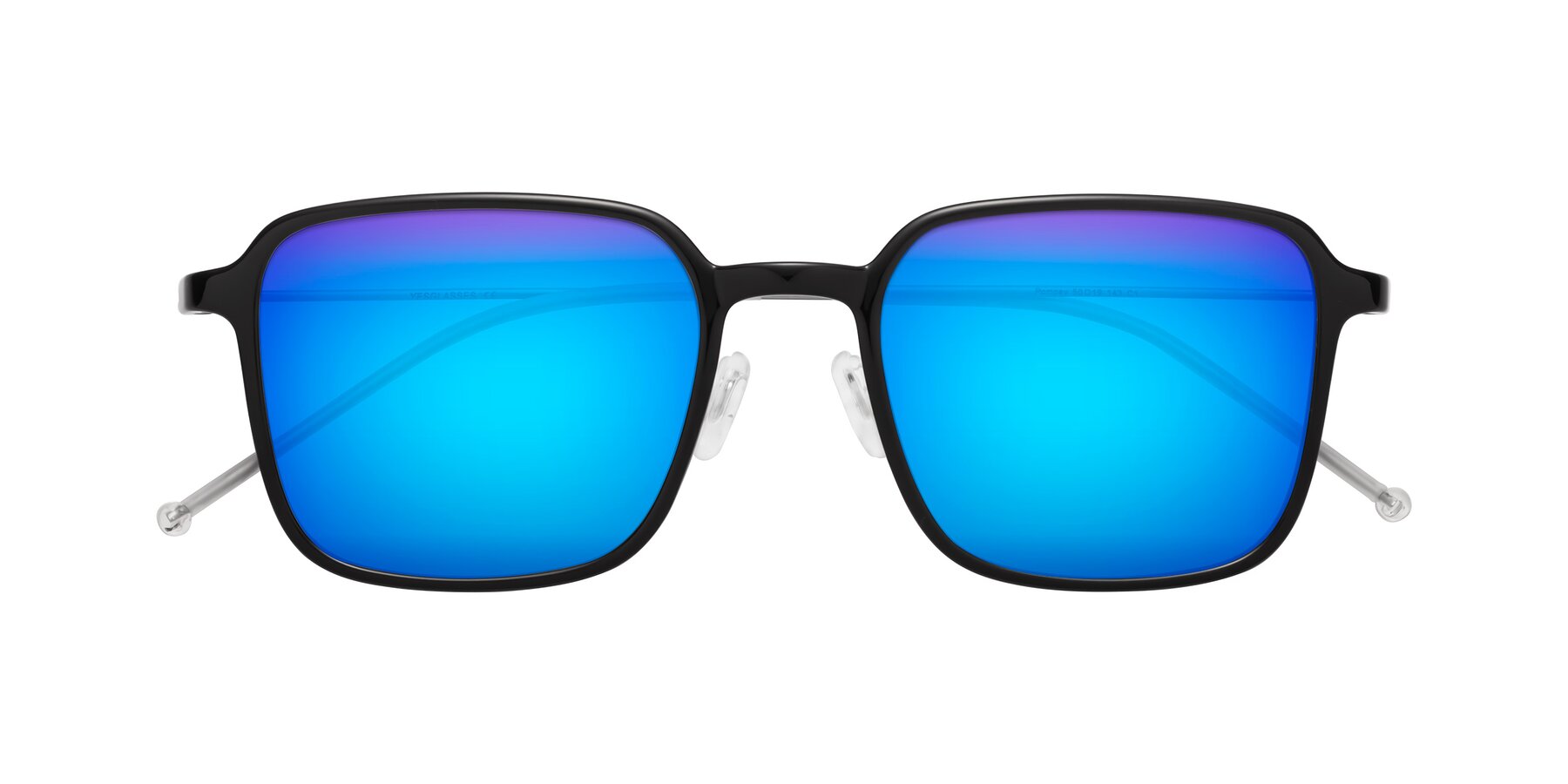 Folded Front of Pompey in Black with Blue Mirrored Lenses