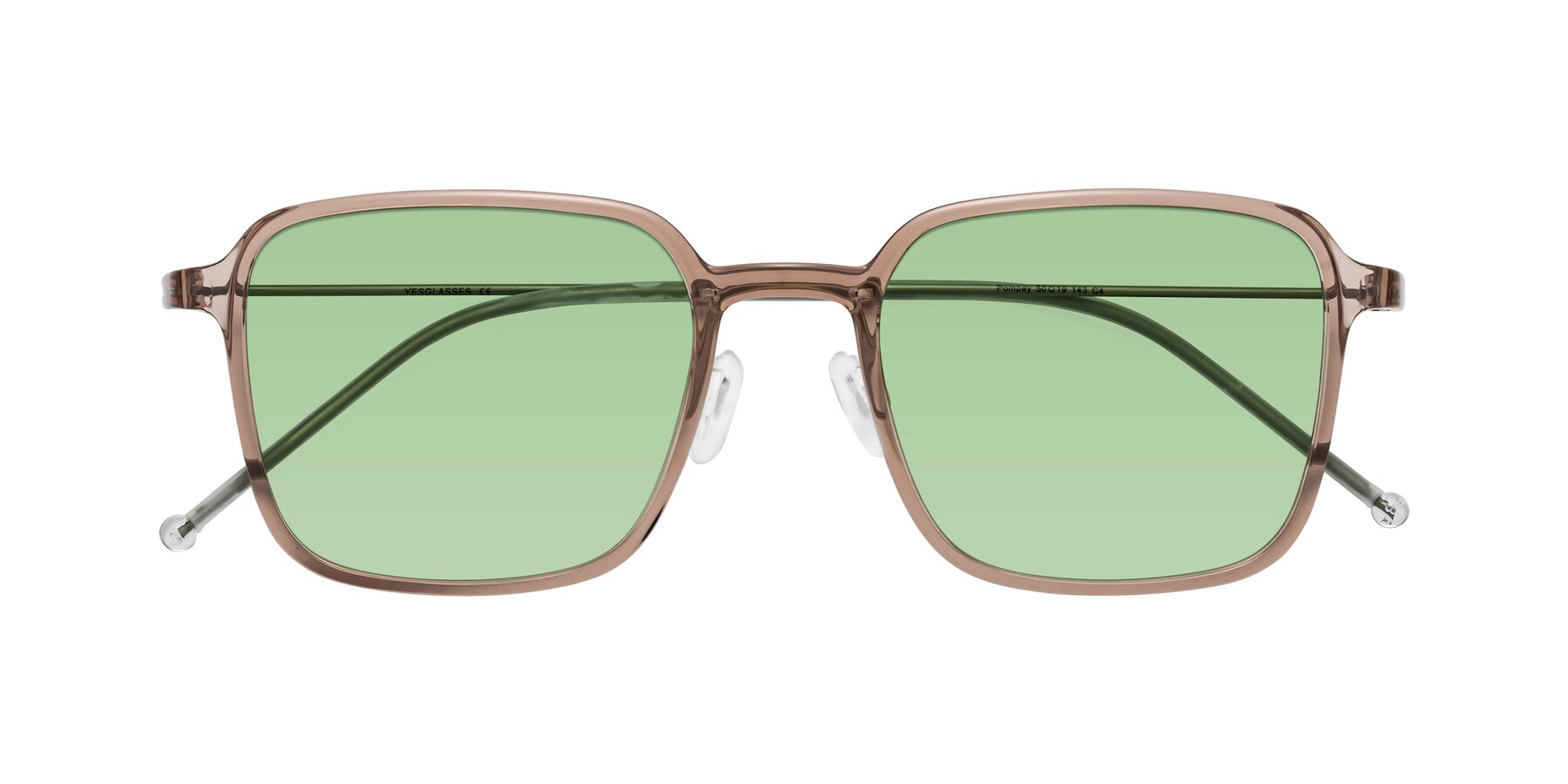 Folded Front of Pompey in Faded Rose with Medium Green Tinted Lenses