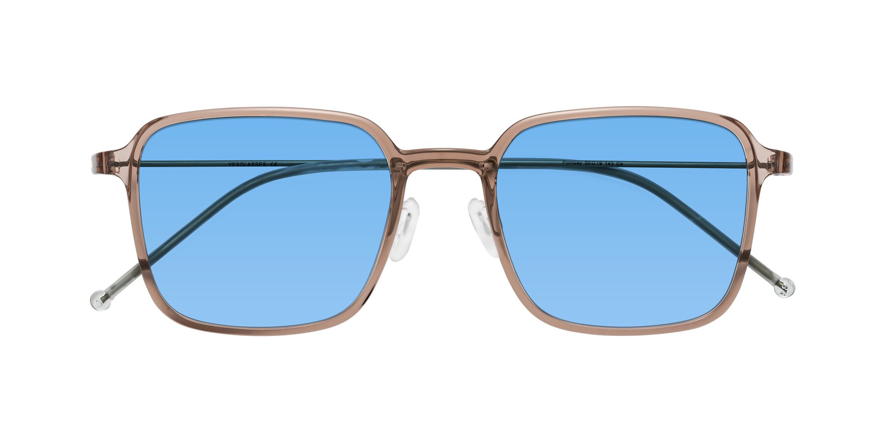 Folded Front of Pompey in Faded Rose with Medium Blue Tinted Lenses