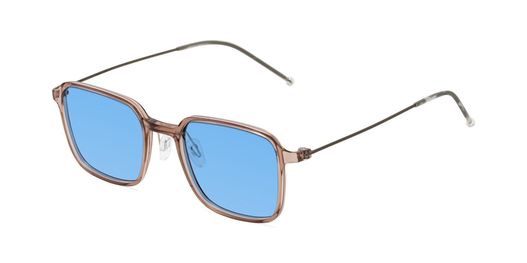 Angle of Pompey in Faded Rose with Medium Blue Tinted Lenses