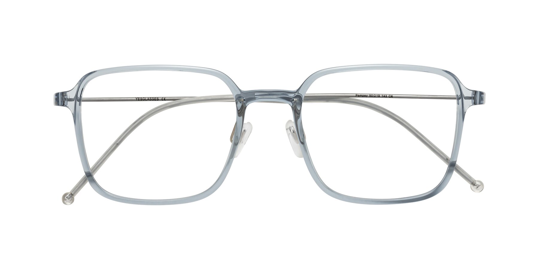Folded Front of Pompey in Transparent Blue with Clear Eyeglass Lenses