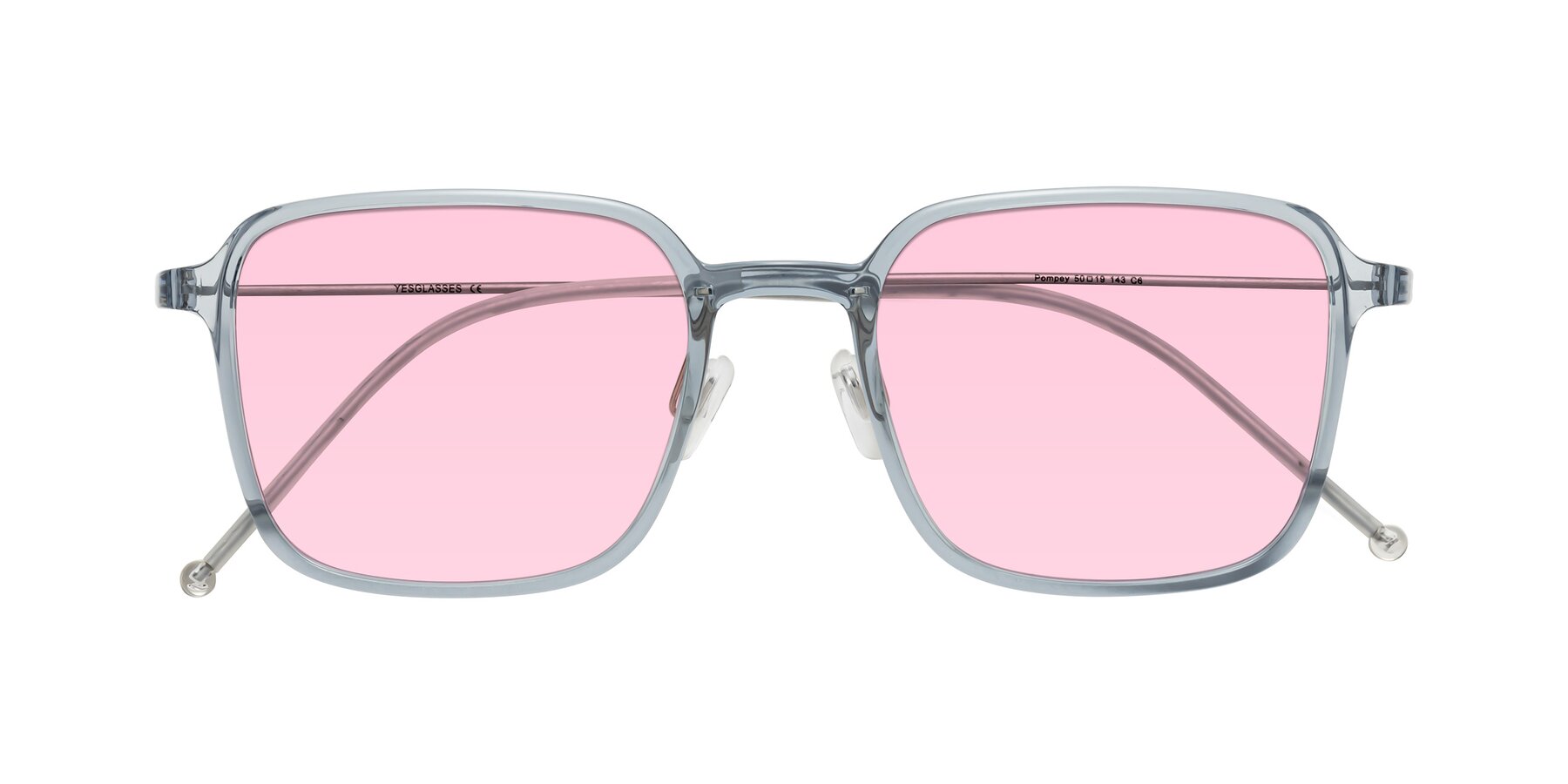 Folded Front of Pompey in Transparent Blue with Light Pink Tinted Lenses