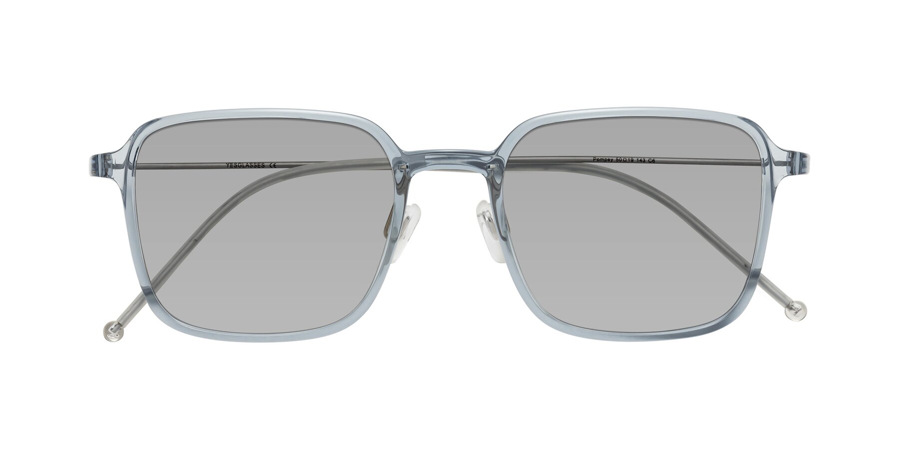 Folded Front of Pompey in Transparent Blue with Light Gray Tinted Lenses
