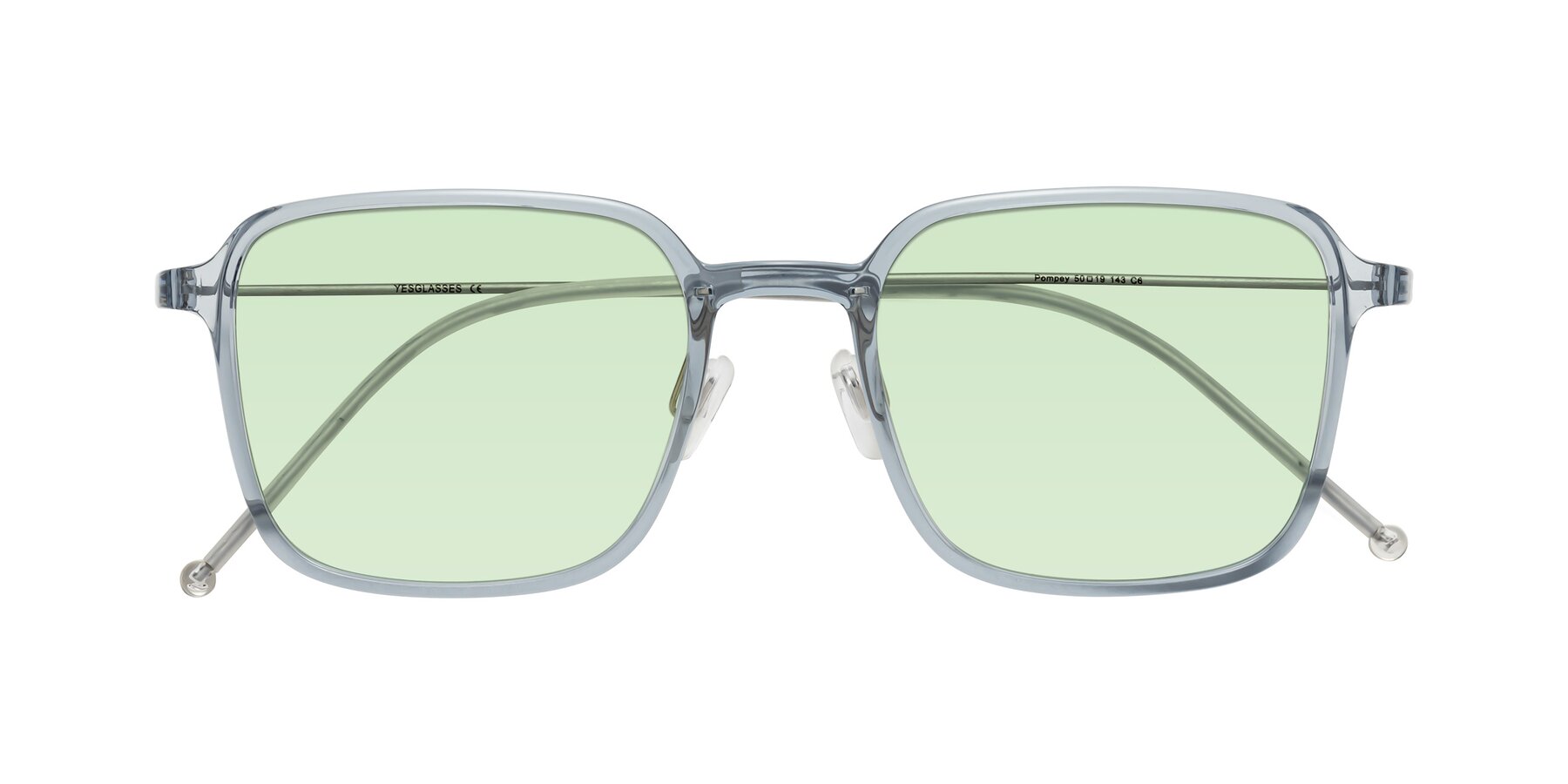 Folded Front of Pompey in Transparent Blue with Light Green Tinted Lenses