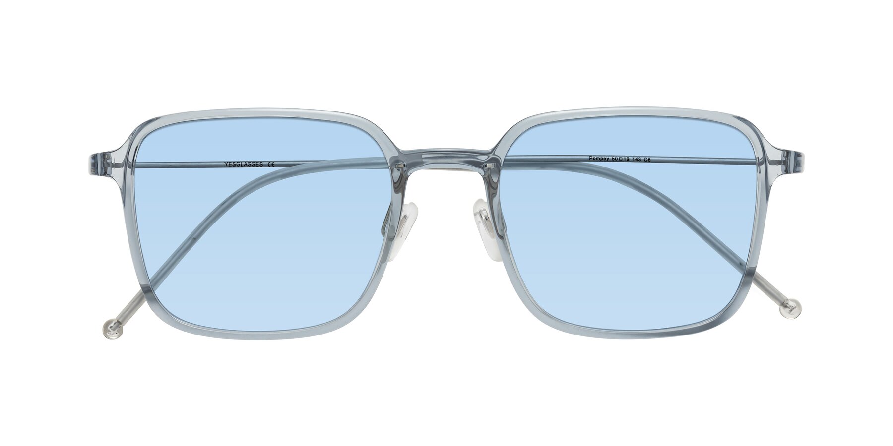Folded Front of Pompey in Transparent Blue with Light Blue Tinted Lenses