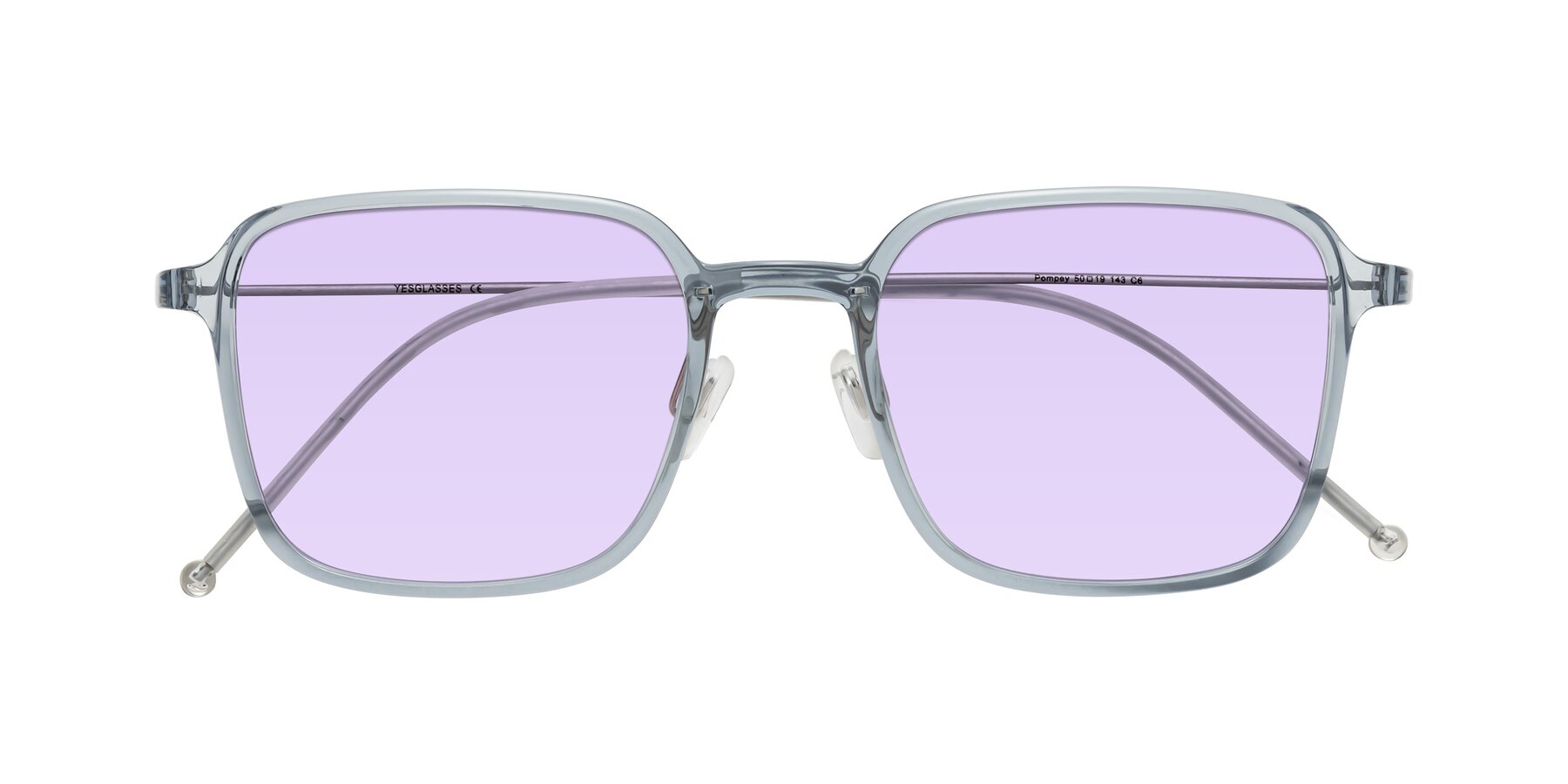 Folded Front of Pompey in Transparent Blue with Light Purple Tinted Lenses