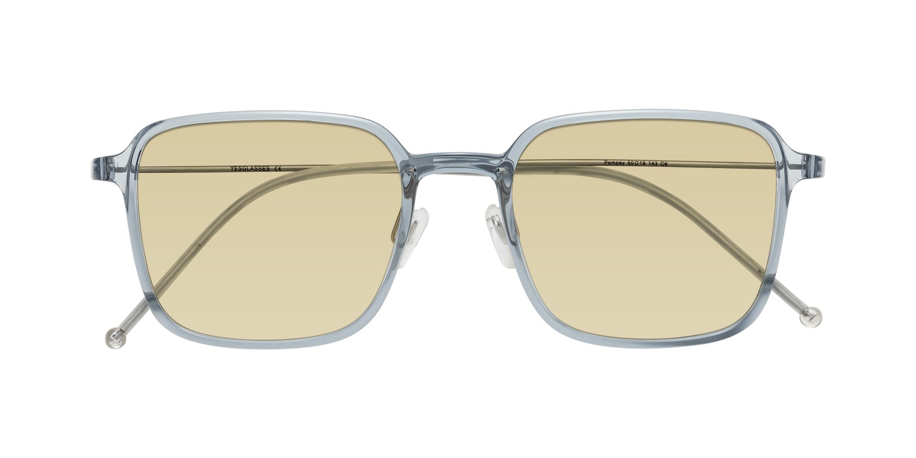 Folded Front of Pompey in Transparent Blue with Light Champagne Tinted Lenses