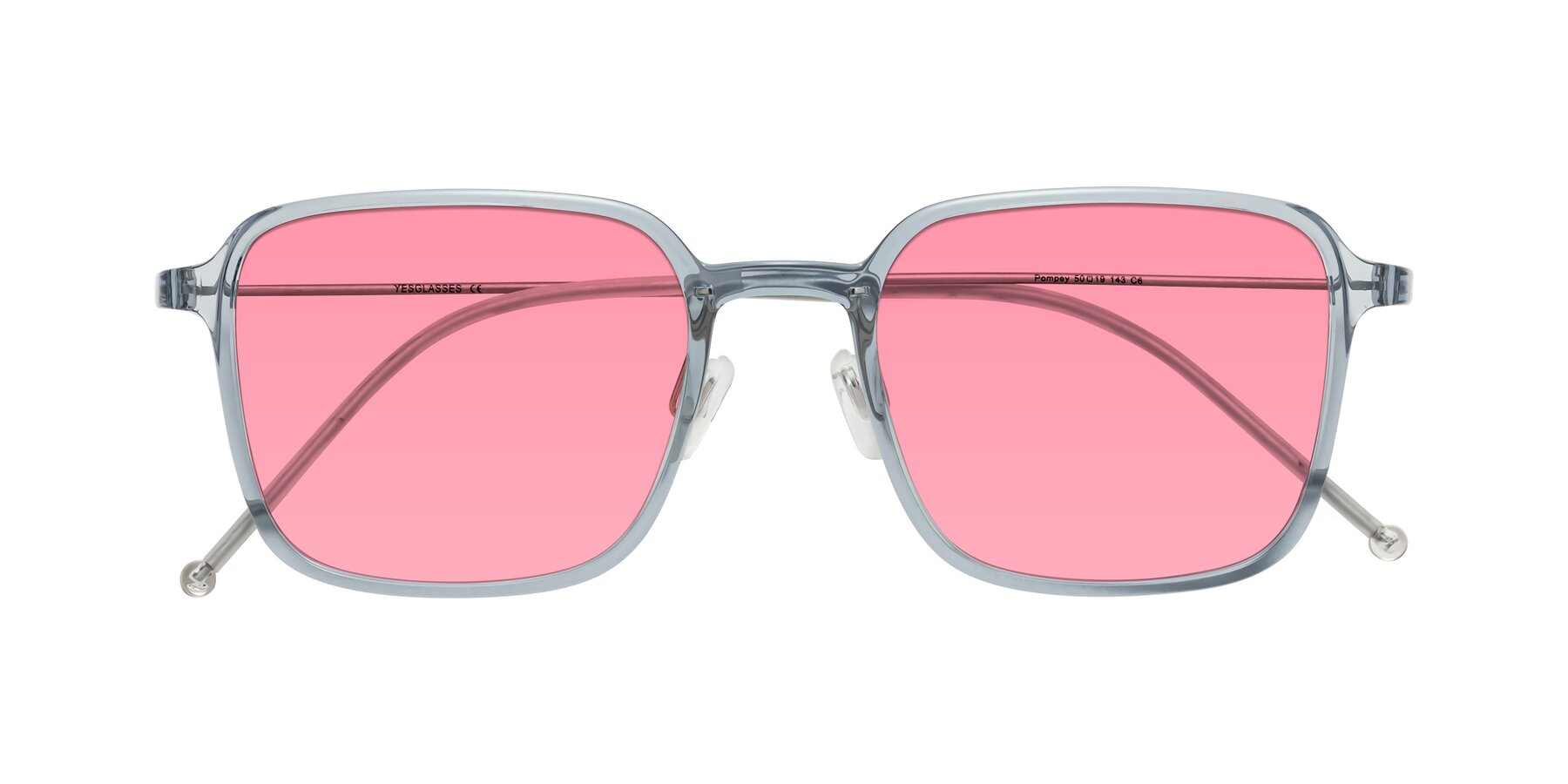 Folded Front of Pompey in Transparent Blue with Pink Tinted Lenses