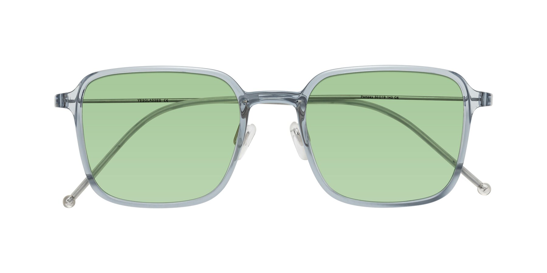 Folded Front of Pompey in Transparent Blue with Medium Green Tinted Lenses