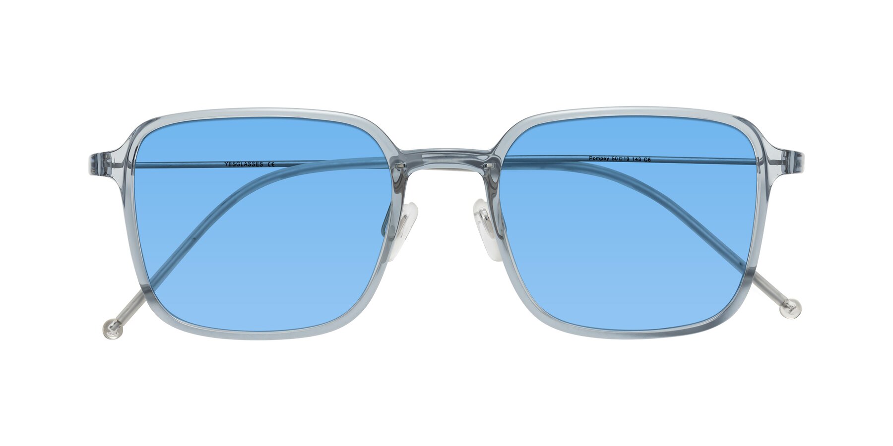 Folded Front of Pompey in Transparent Blue with Medium Blue Tinted Lenses