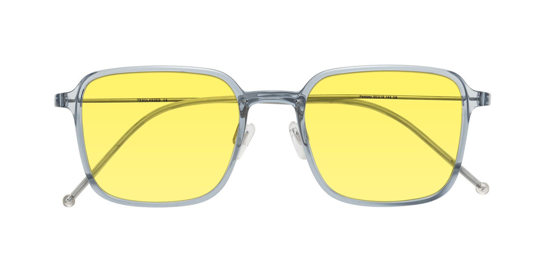 Folded Front of Pompey in Transparent Blue with Medium Yellow Tinted Lenses