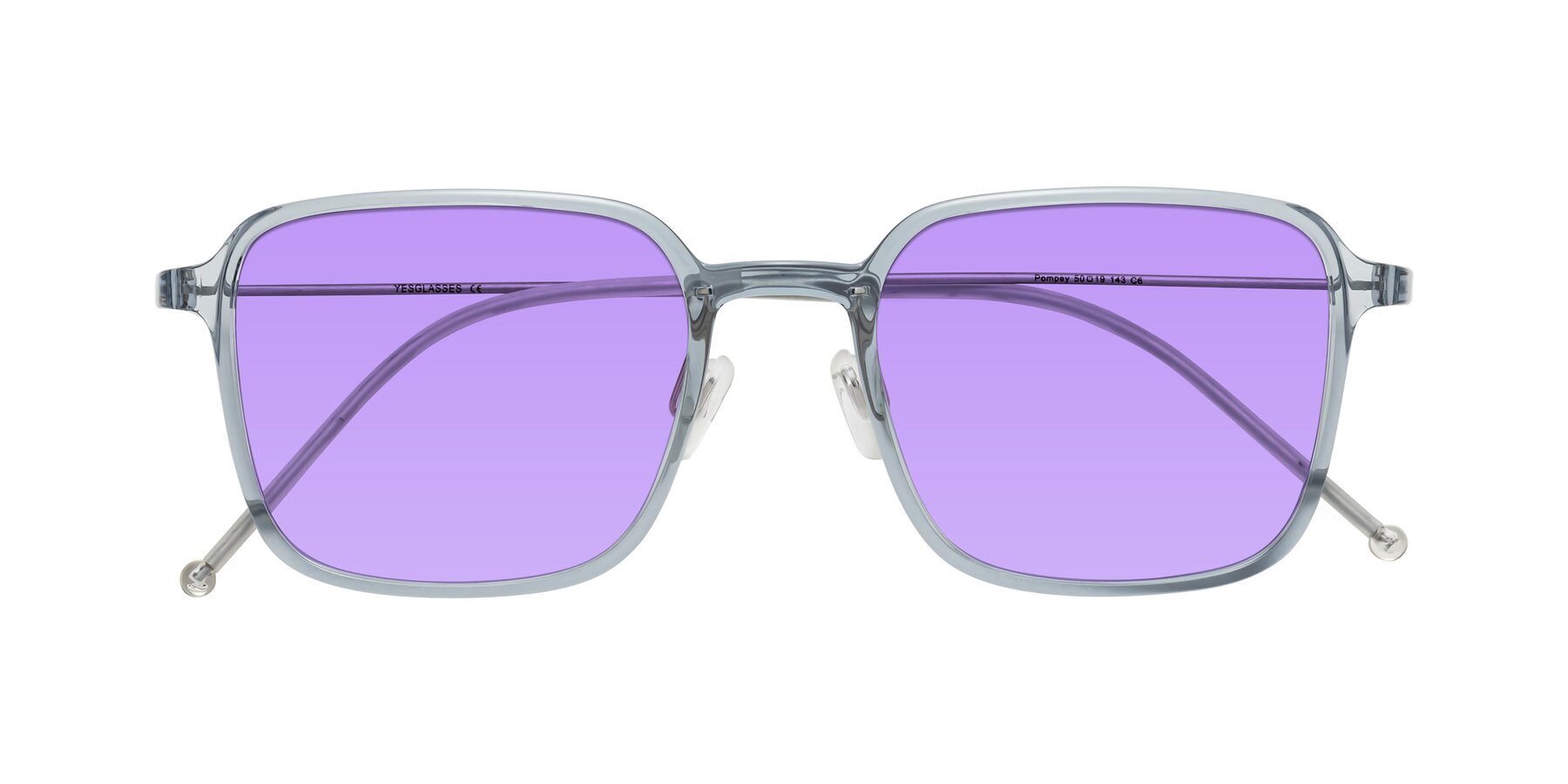 Folded Front of Pompey in Transparent Blue with Medium Purple Tinted Lenses
