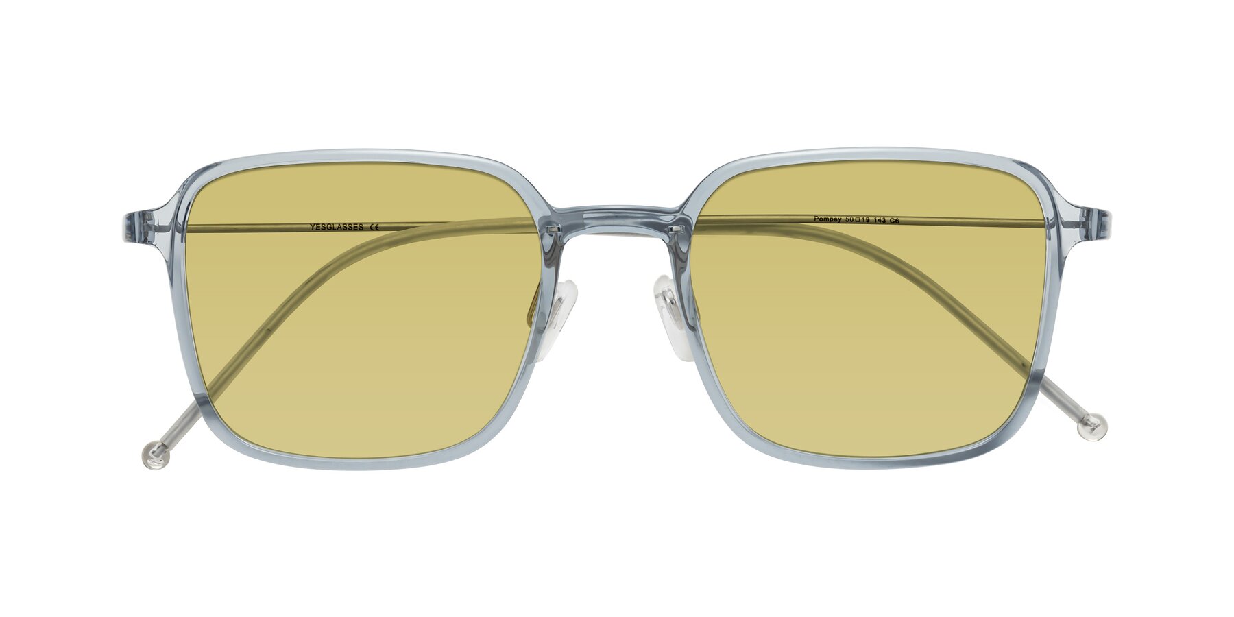 Folded Front of Pompey in Transparent Blue with Medium Champagne Tinted Lenses