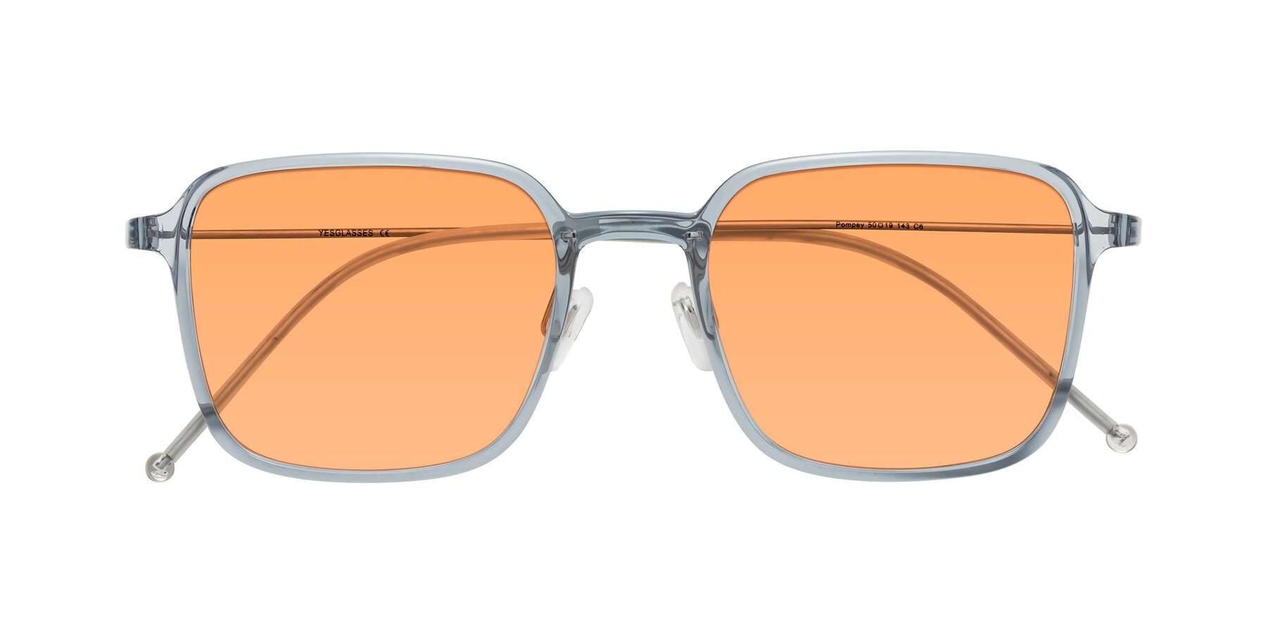 Folded Front of Pompey in Transparent Blue with Medium Orange Tinted Lenses