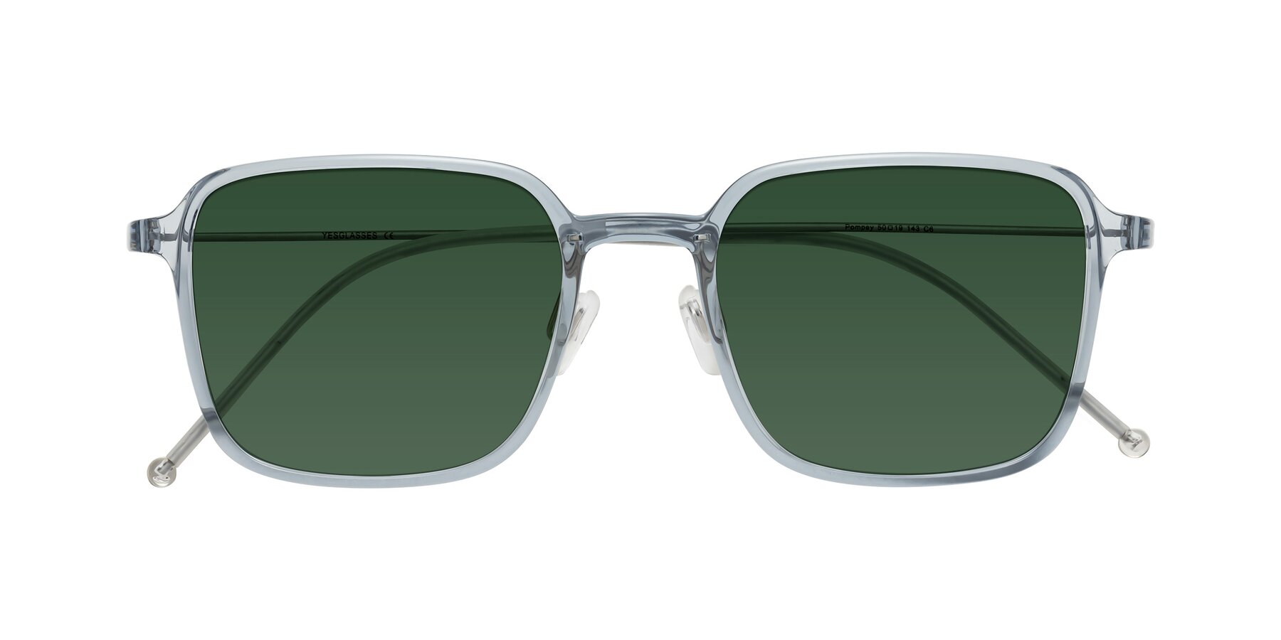 Folded Front of Pompey in Transparent Blue with Green Tinted Lenses