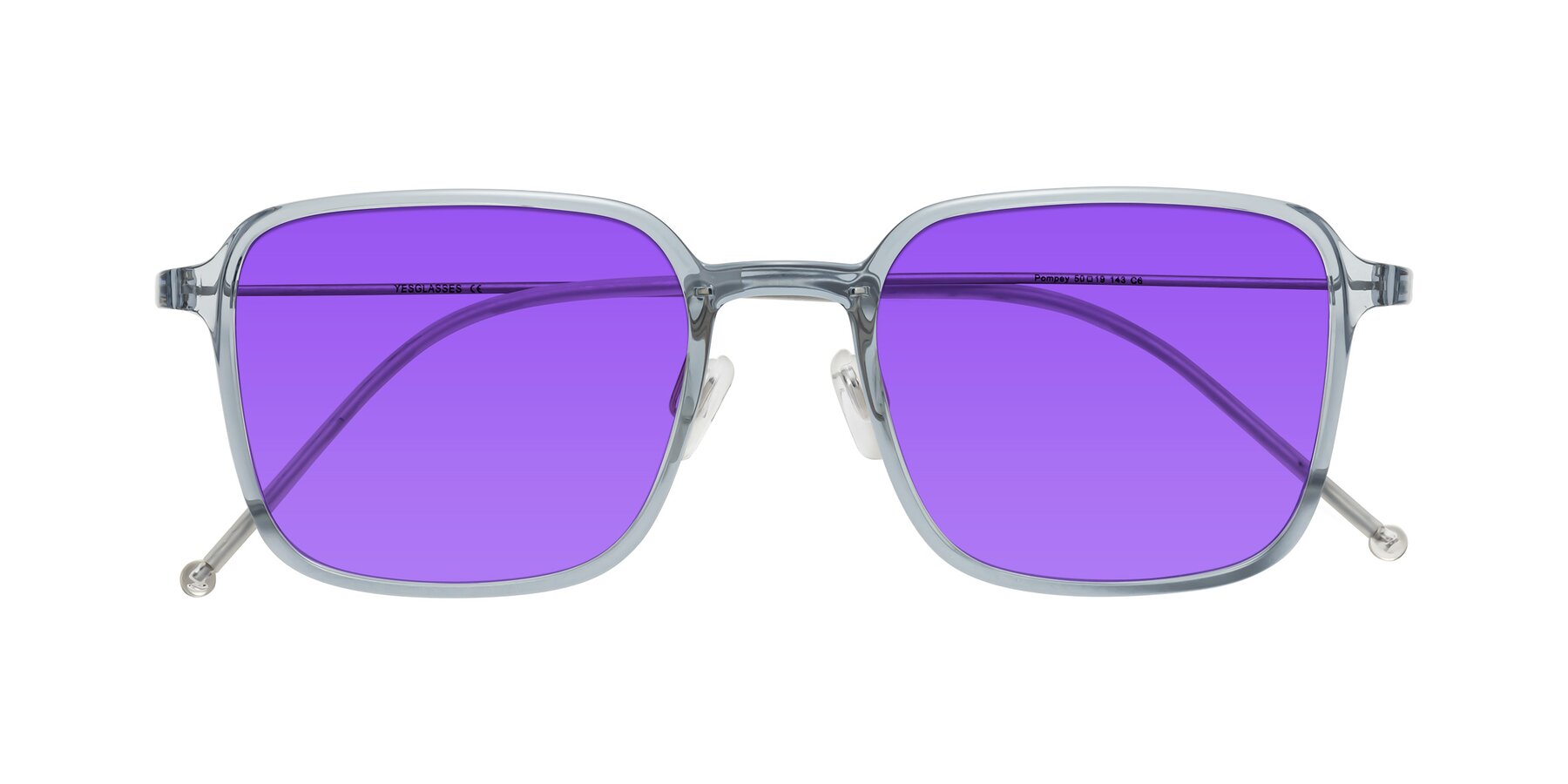 Folded Front of Pompey in Transparent Blue with Purple Tinted Lenses