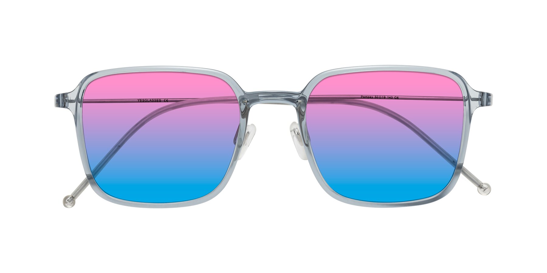 Folded Front of Pompey in Transparent Blue with Pink / Blue Gradient Lenses