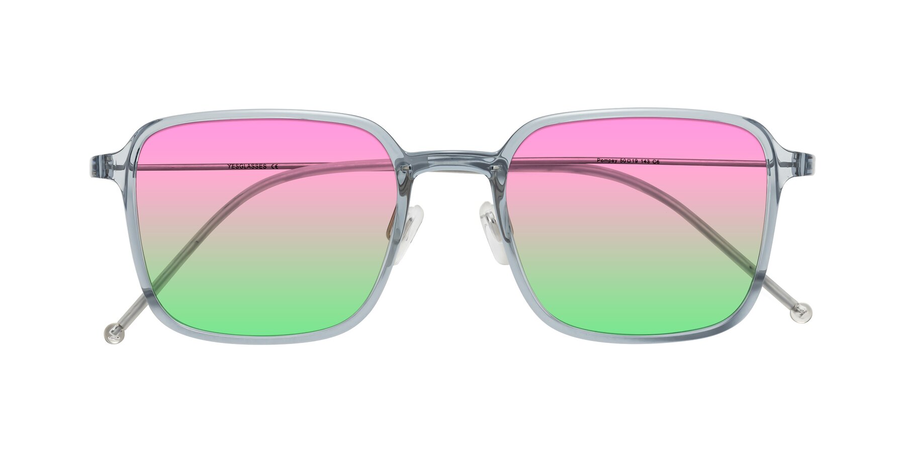 Folded Front of Pompey in Transparent Blue with Pink / Green Gradient Lenses