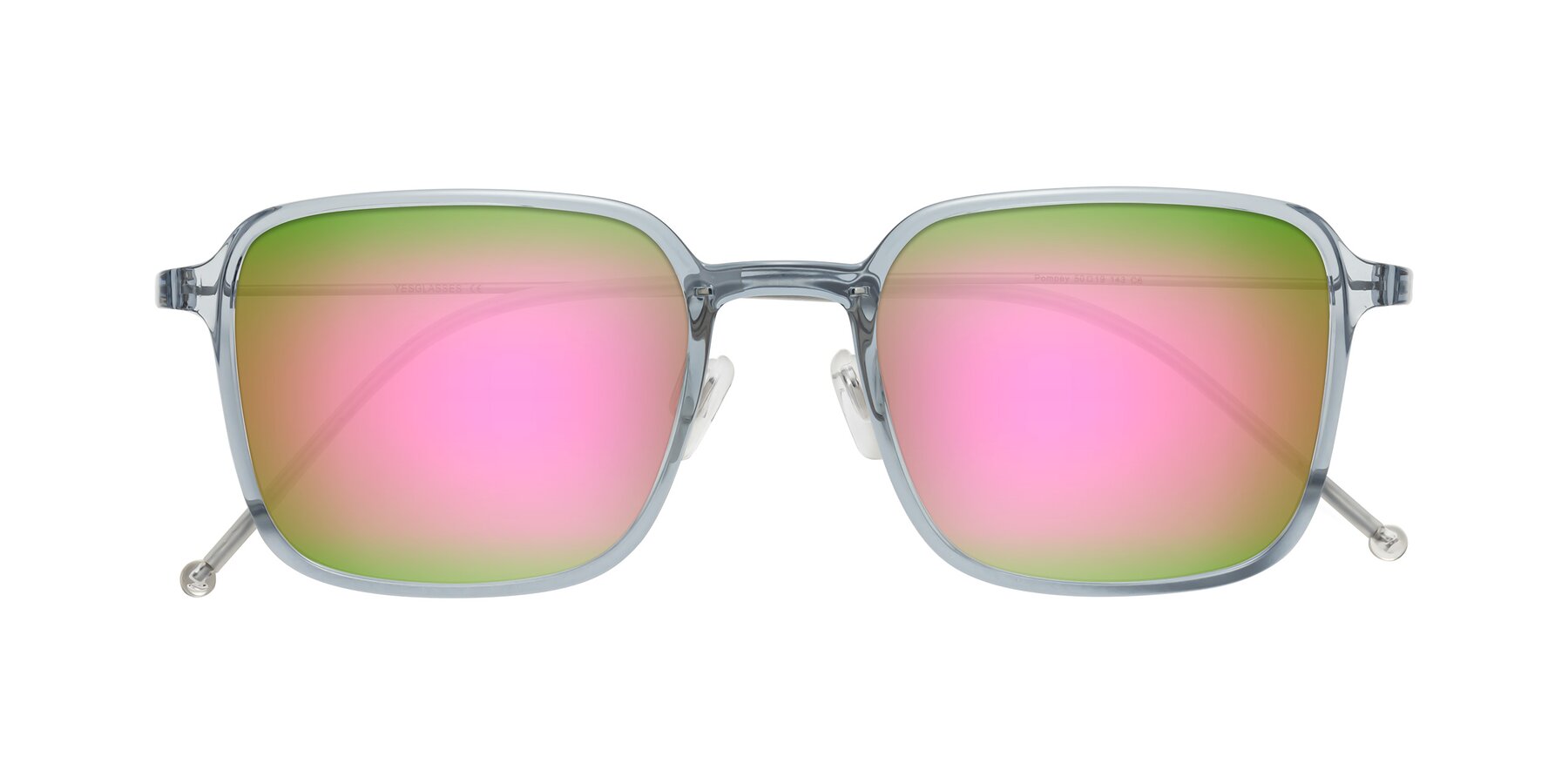 Folded Front of Pompey in Transparent Blue with Pink Mirrored Lenses