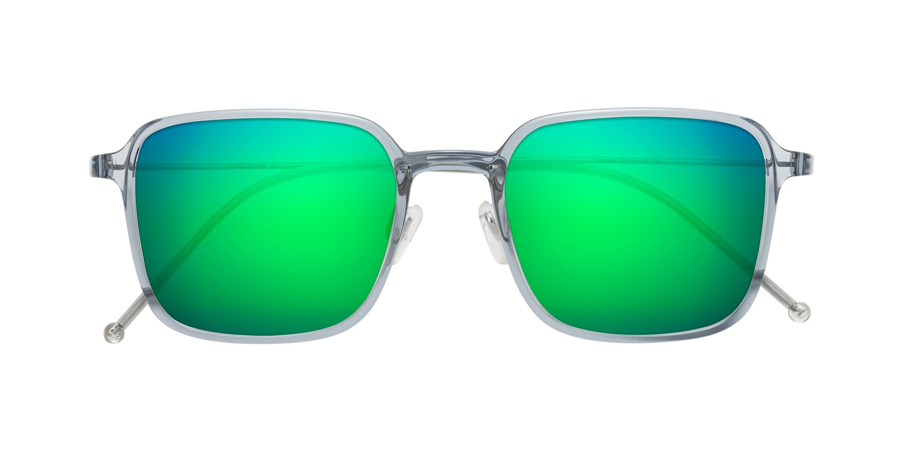 Folded Front of Pompey in Transparent Blue with Green Mirrored Lenses