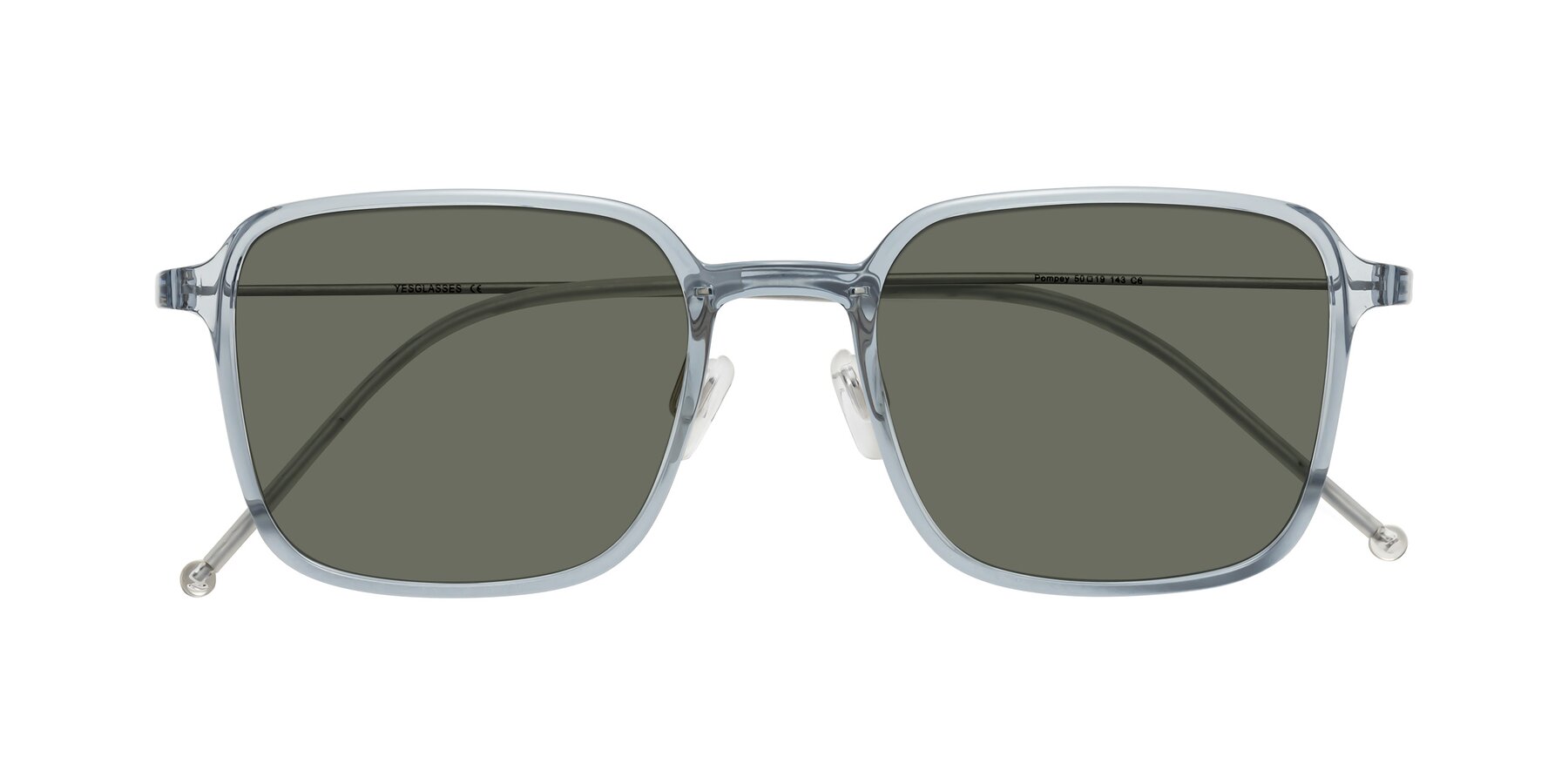 Folded Front of Pompey in Transparent Blue with Gray Polarized Lenses