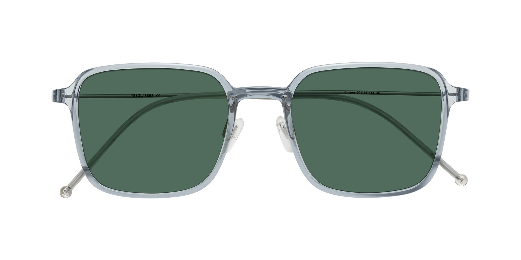 Folded Front of Pompey in Transparent Blue with Green Polarized Lenses