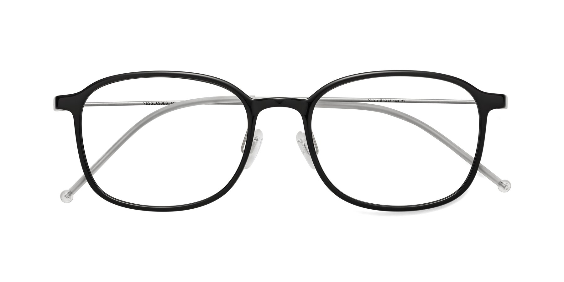 Folded Front of Vittata in Black with Clear Eyeglass Lenses