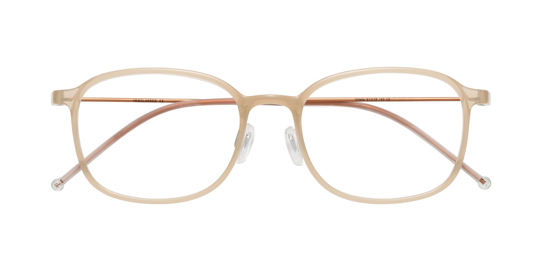 Folded Front of Vittata in Beige with Clear Eyeglass Lenses