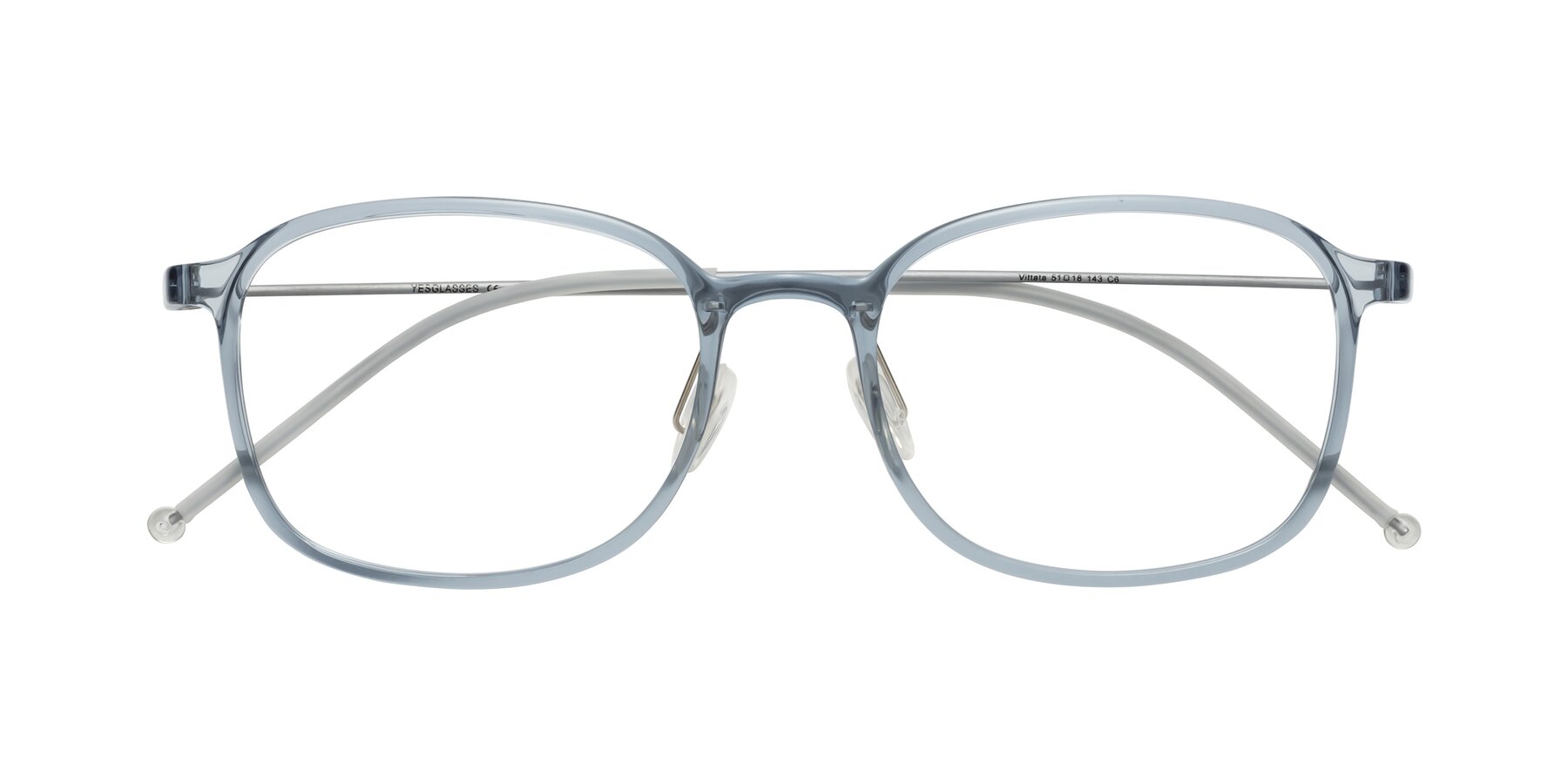 Folded Front of Vittata in Transparent Blue with Clear Reading Eyeglass Lenses