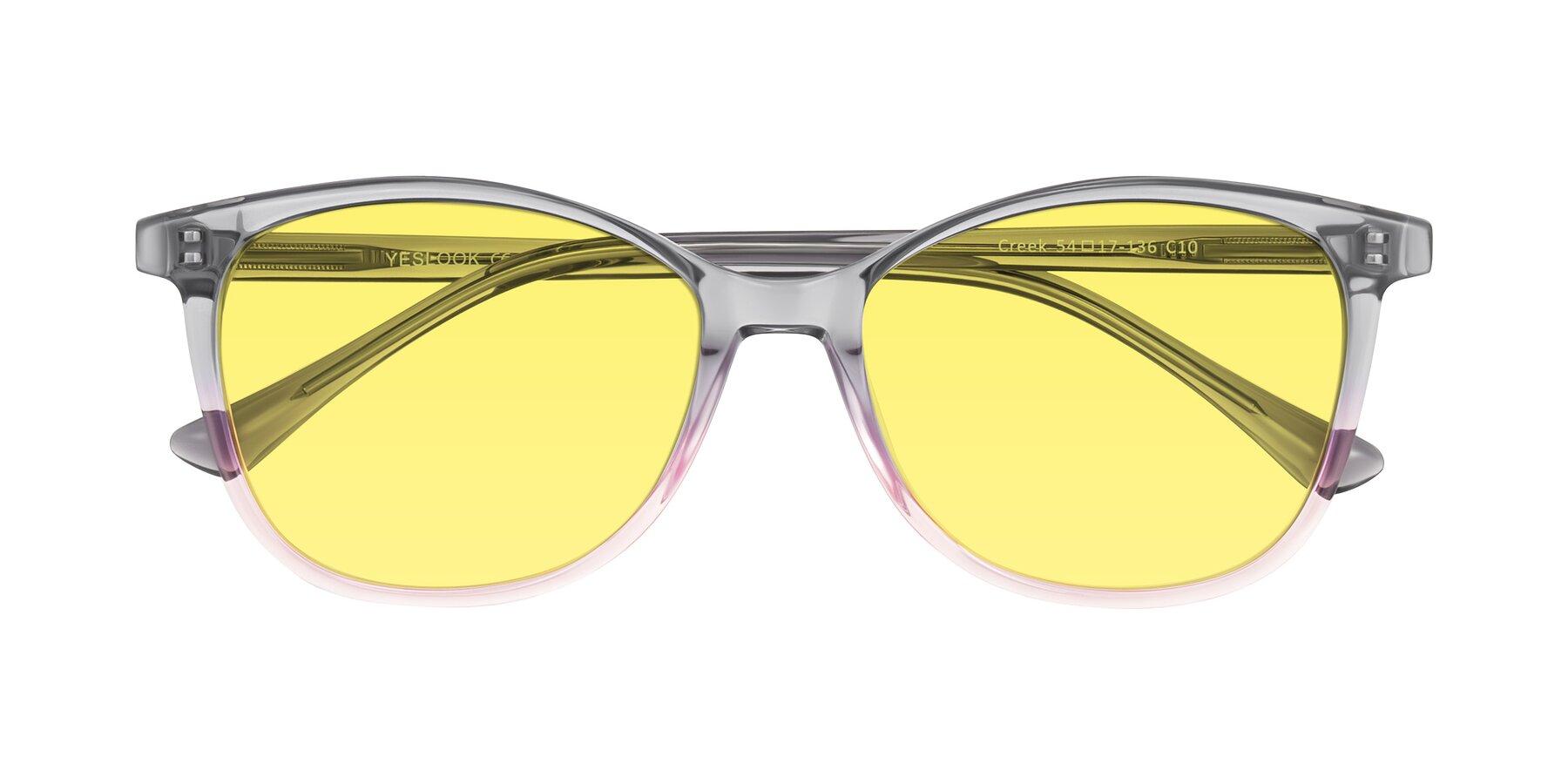 Folded Front of Creek in Gray/Pink with Medium Yellow Tinted Lenses