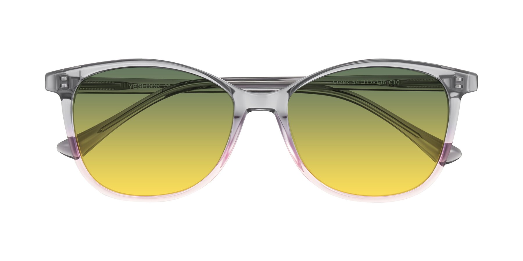 Folded Front of Creek in Gray/Pink with Green / Yellow Gradient Lenses