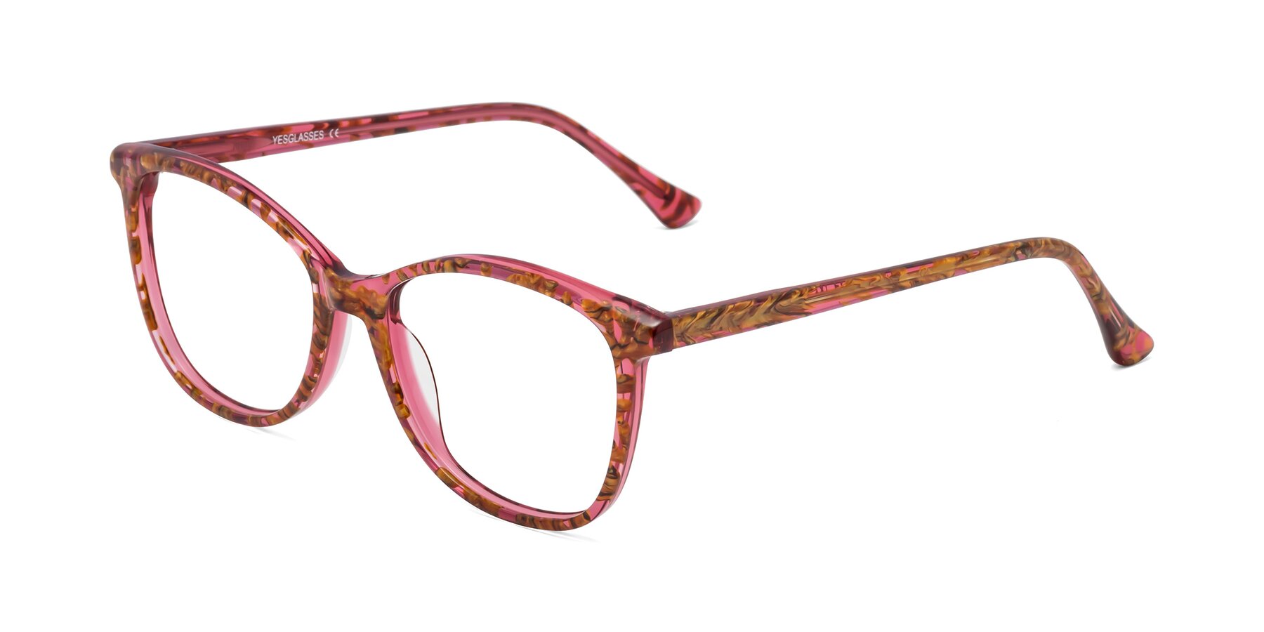 Angle of Creek in Red Floral with Clear Eyeglass Lenses