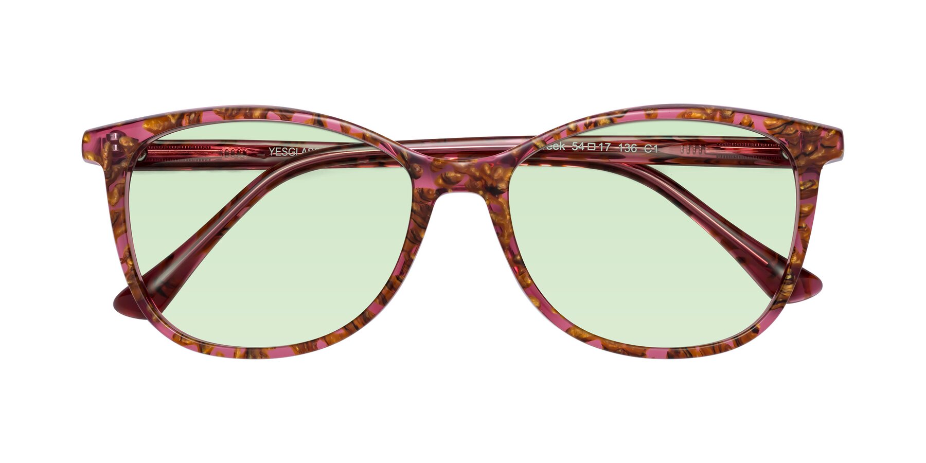 Folded Front of Creek in Red Floral with Light Green Tinted Lenses