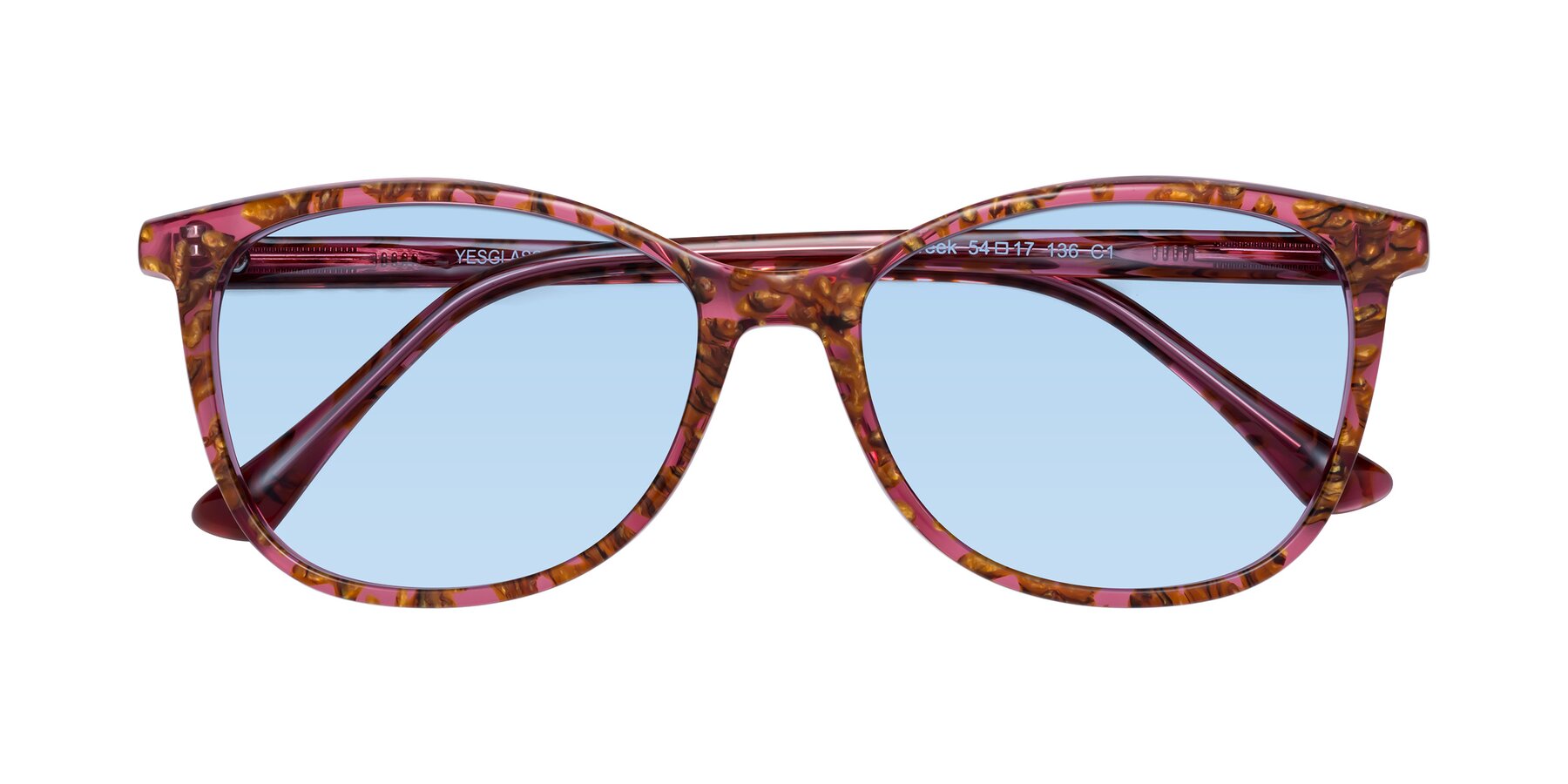 Folded Front of Creek in Red Floral with Light Blue Tinted Lenses