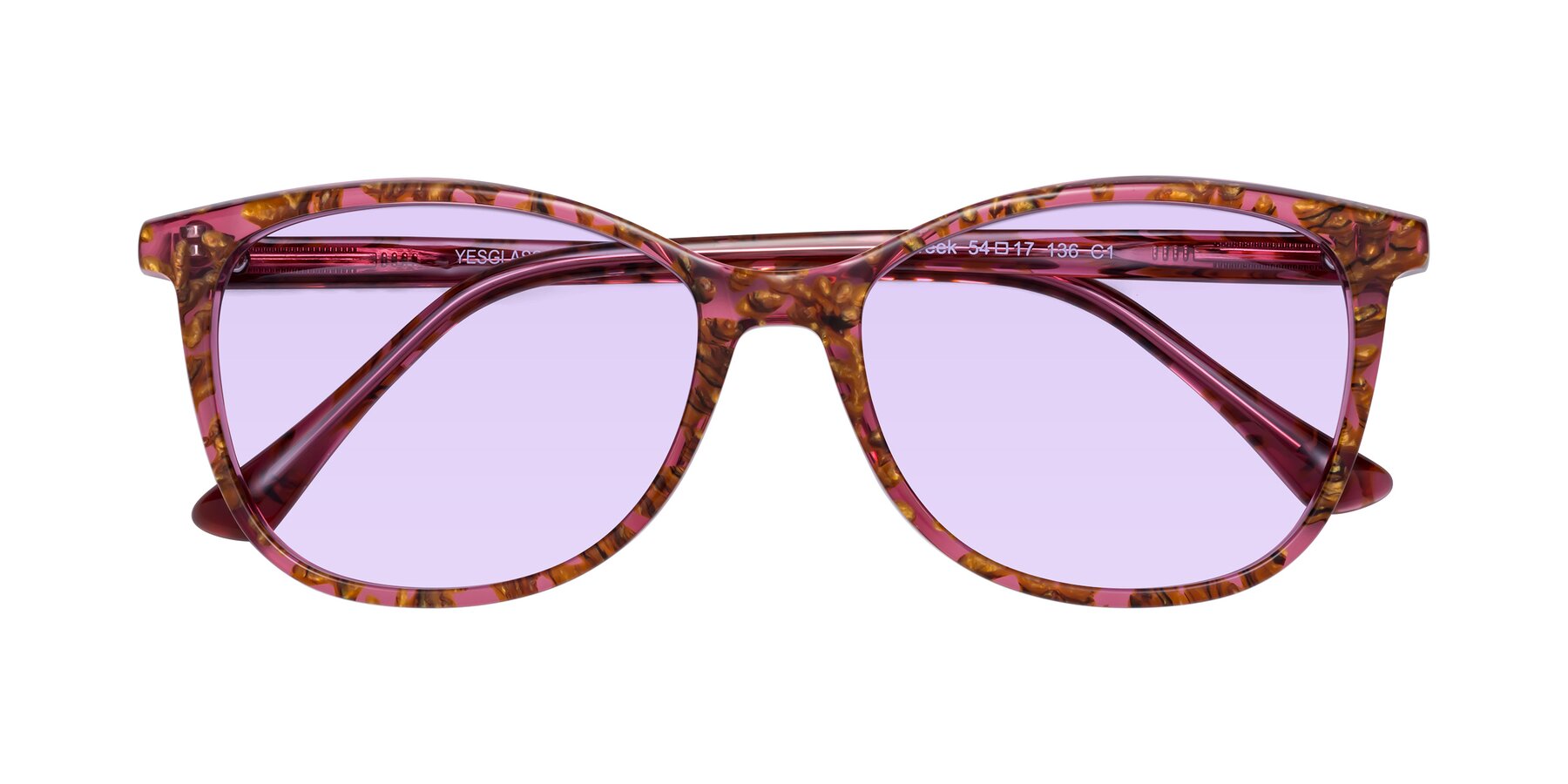 Folded Front of Creek in Red Floral with Light Purple Tinted Lenses