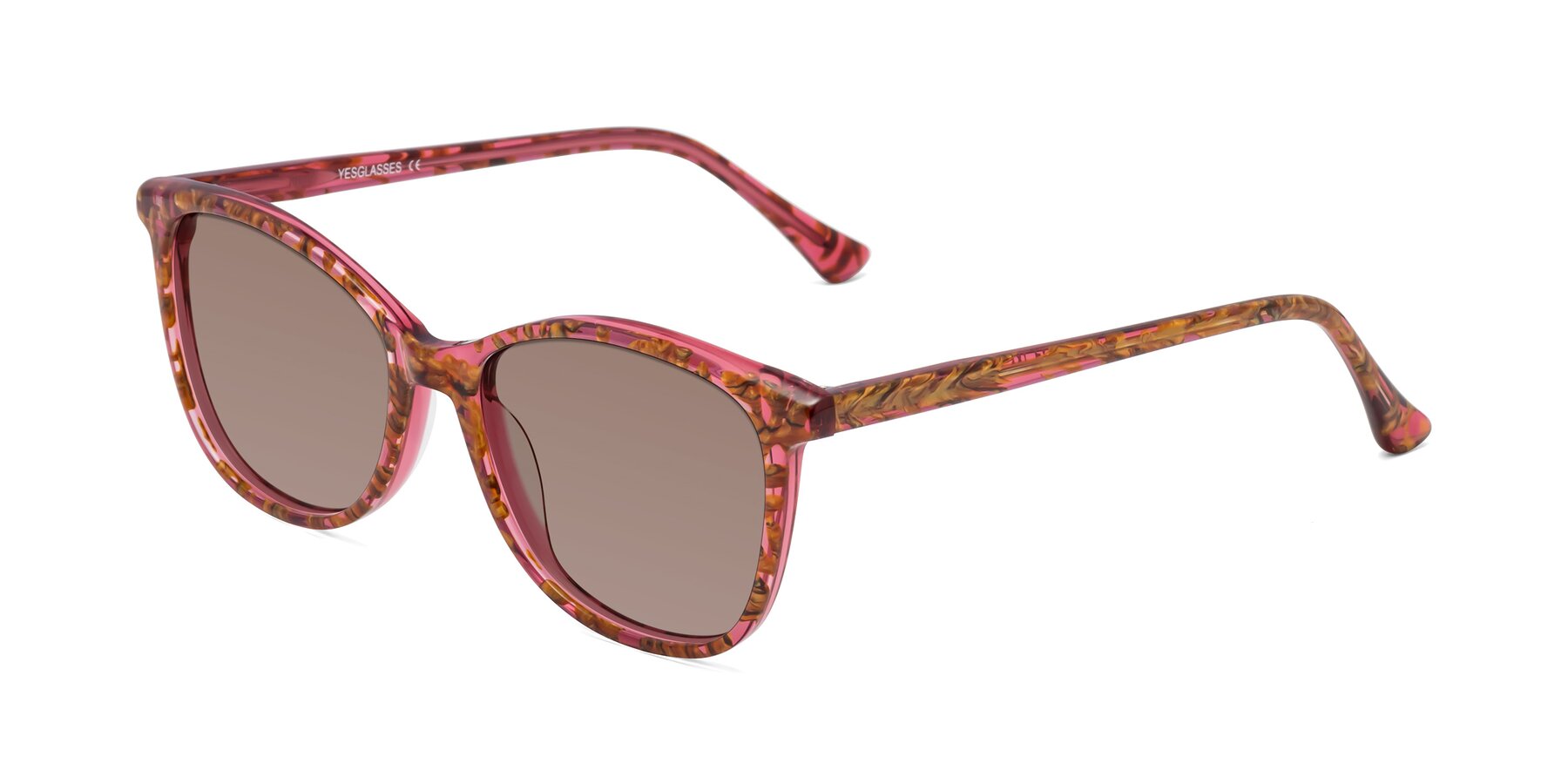 Angle of Creek in Red Floral with Medium Brown Tinted Lenses