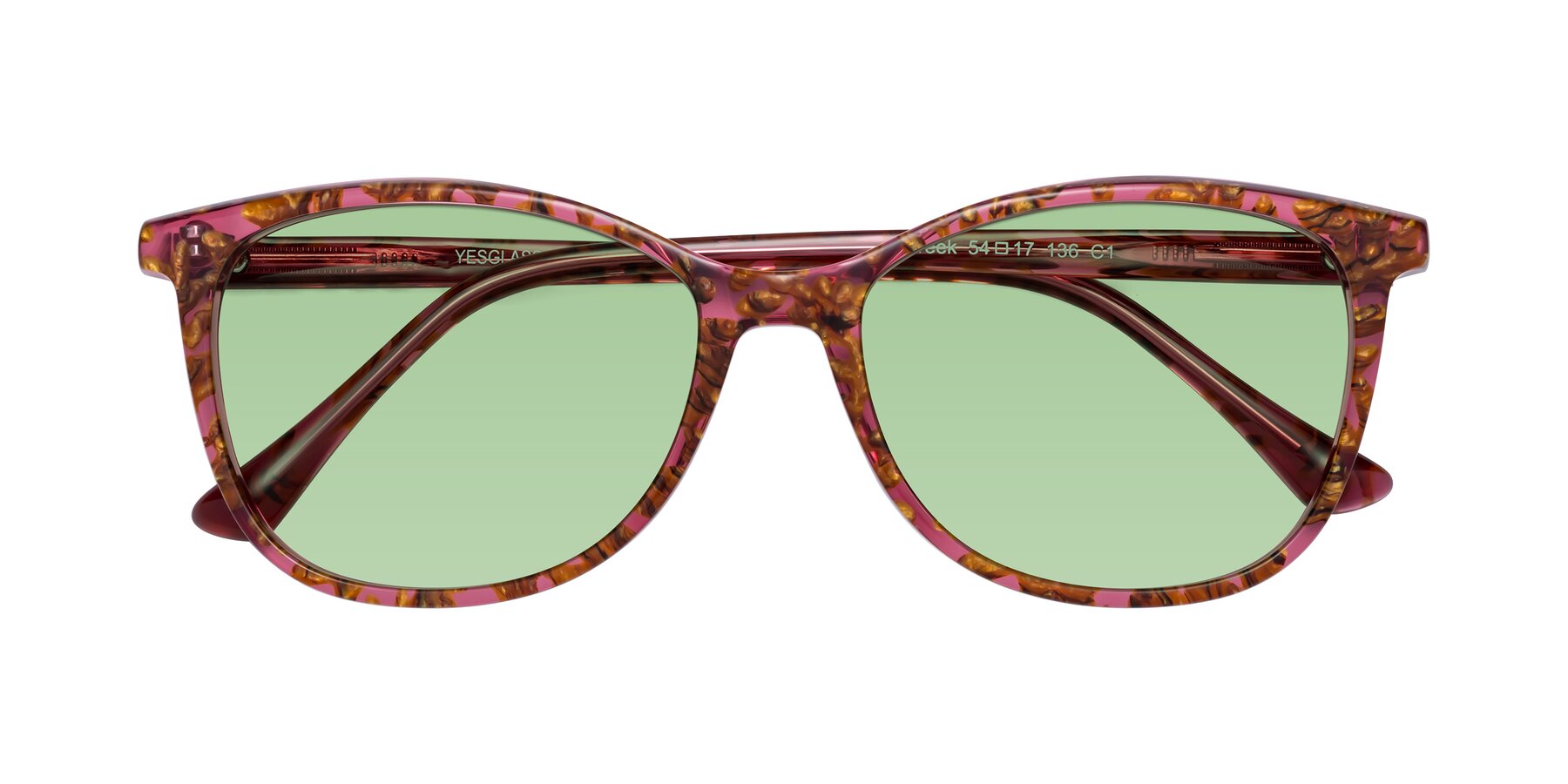 Folded Front of Creek in Red Floral with Medium Green Tinted Lenses