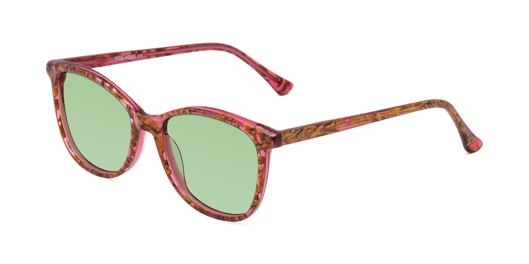 Angle of Creek in Red Floral with Medium Green Tinted Lenses