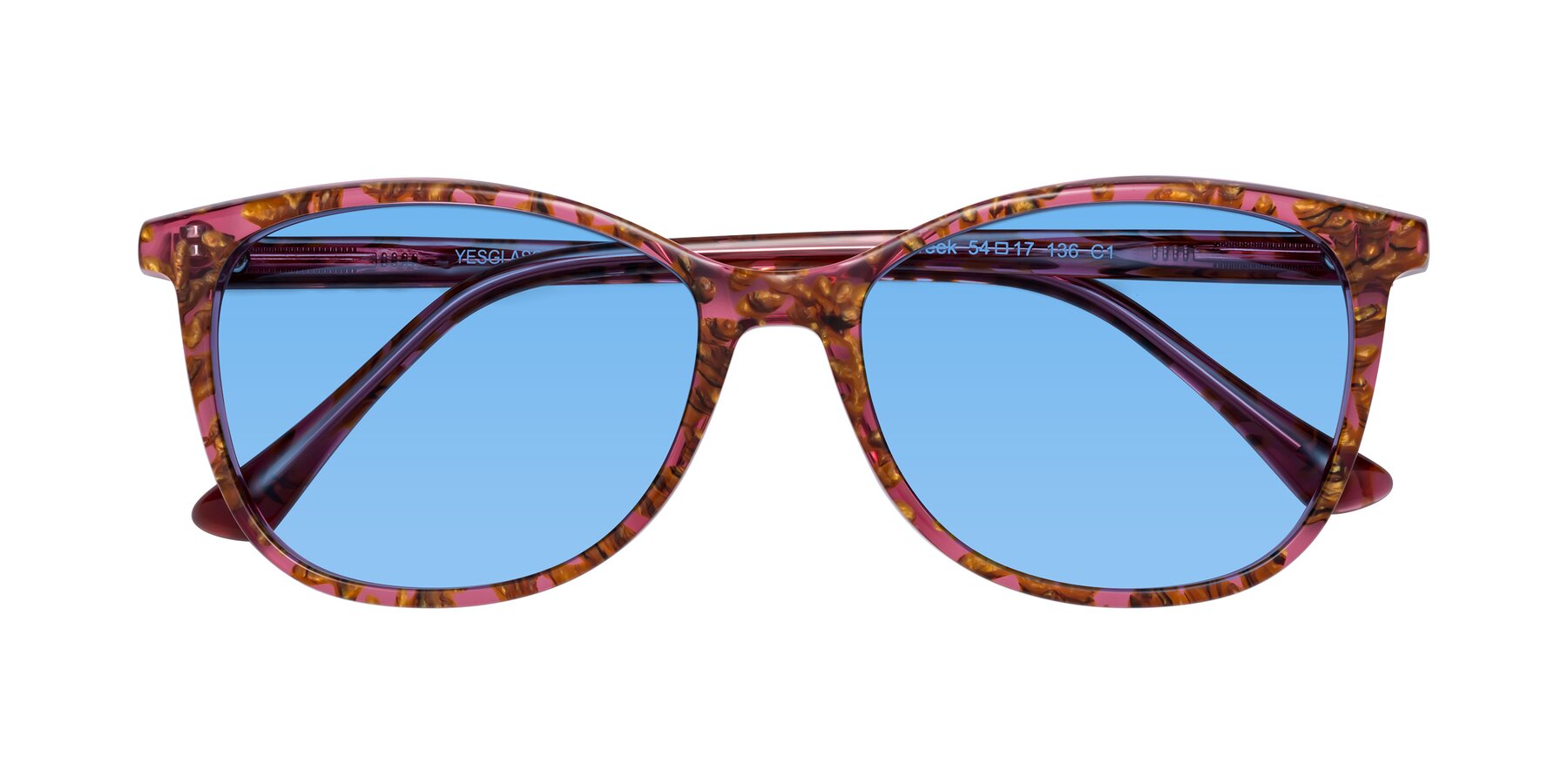 Folded Front of Creek in Red Floral with Medium Blue Tinted Lenses