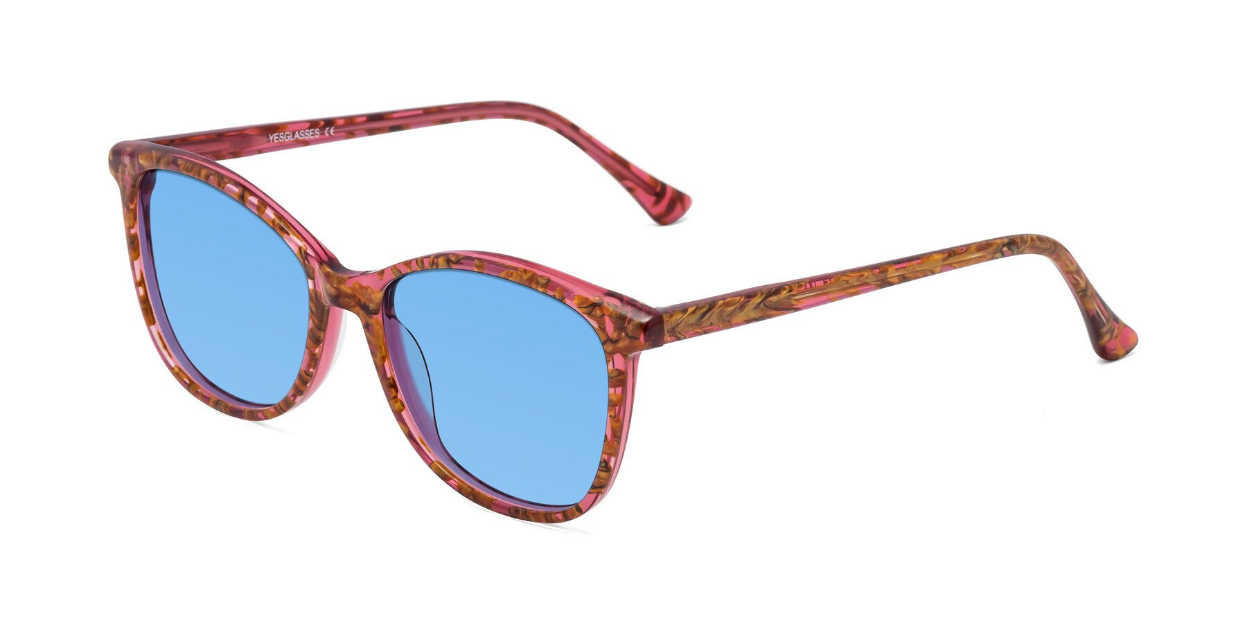 Angle of Creek in Red Floral with Medium Blue Tinted Lenses